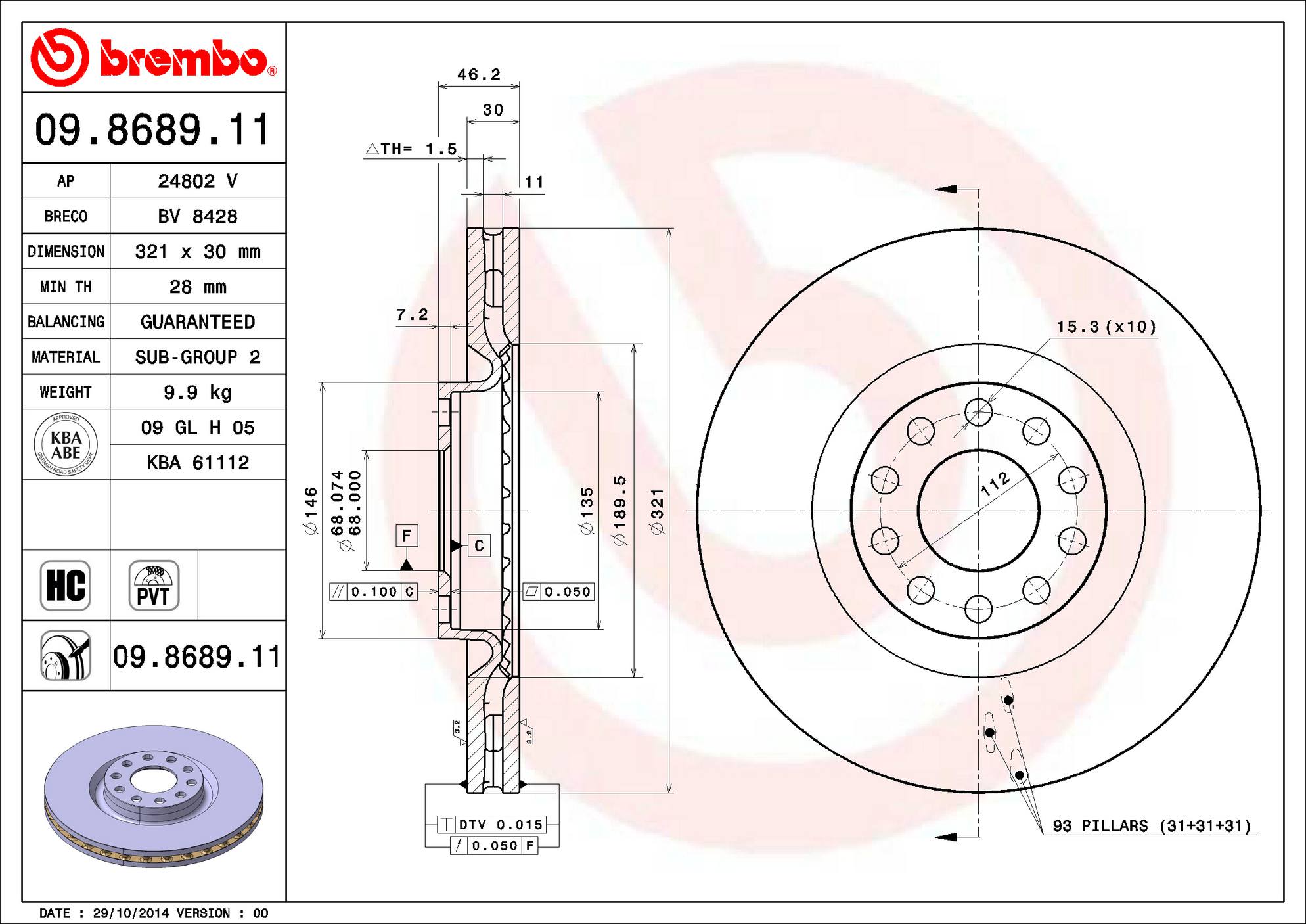 Audi Brembo Disc Brake Rotor - Front (321mm) 8E0615301AD